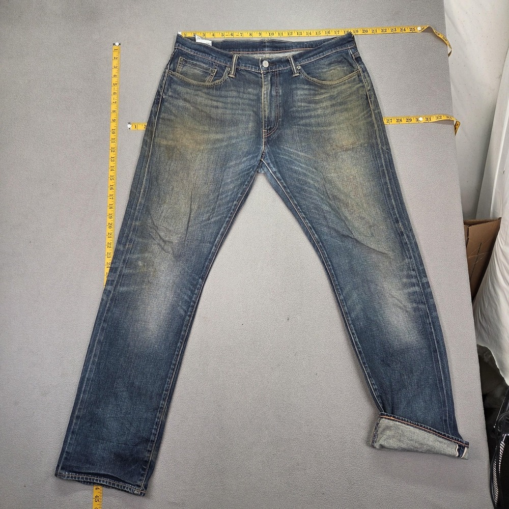 Levis 514 Jeans Mens Blue Straight Zip Faded Denim Stretch Whiskers Fits 36x32